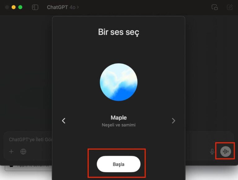 ChatGPT sesli konuşma özelliği Türkçe telefon ekranında